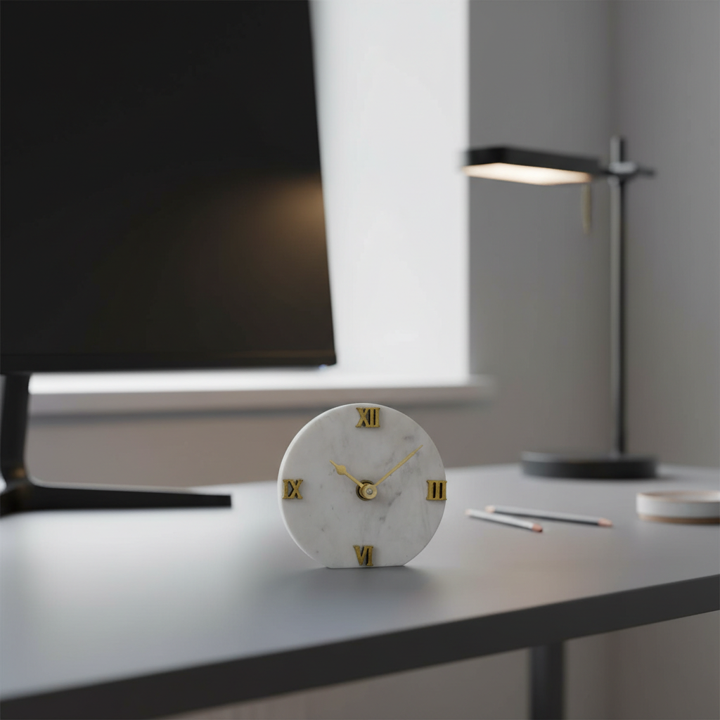 Marble Round Desktop Clock without Stand