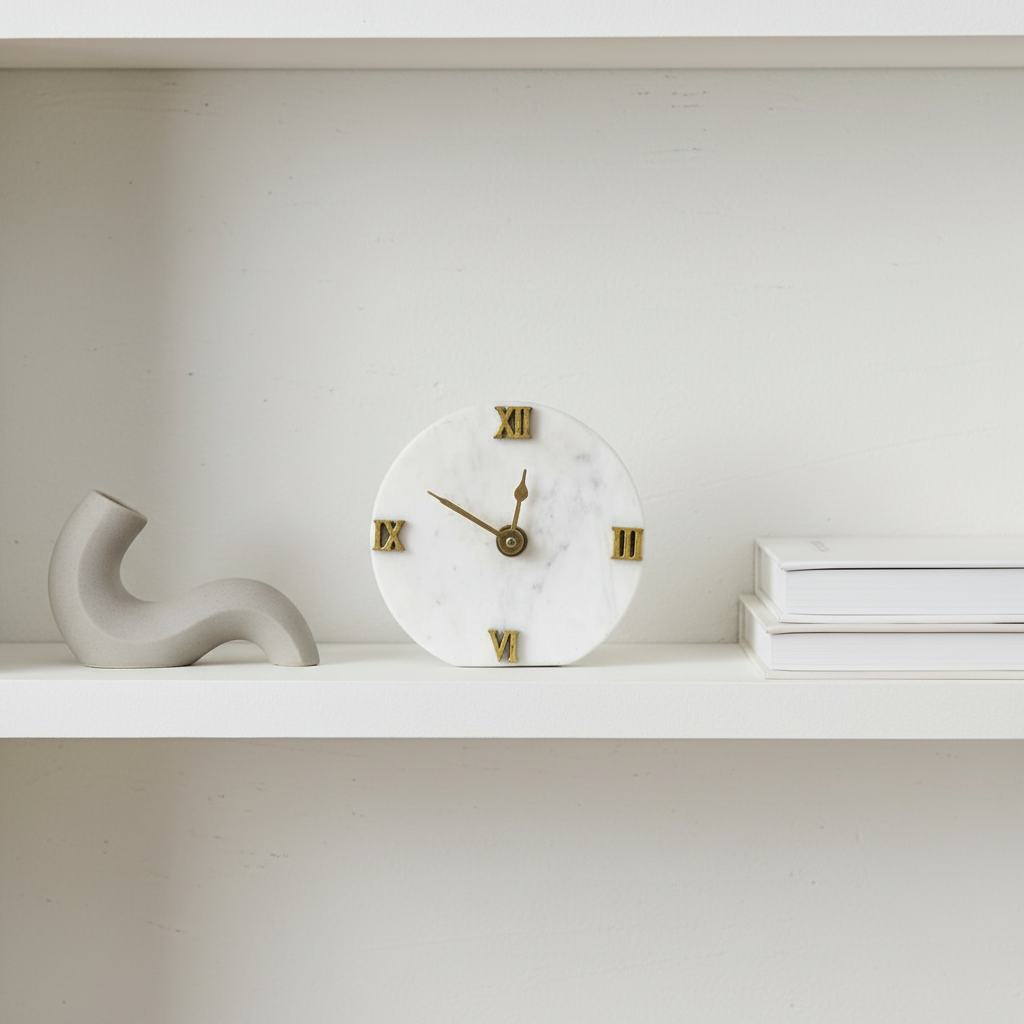 Marble Round Desktop Clock without Stand