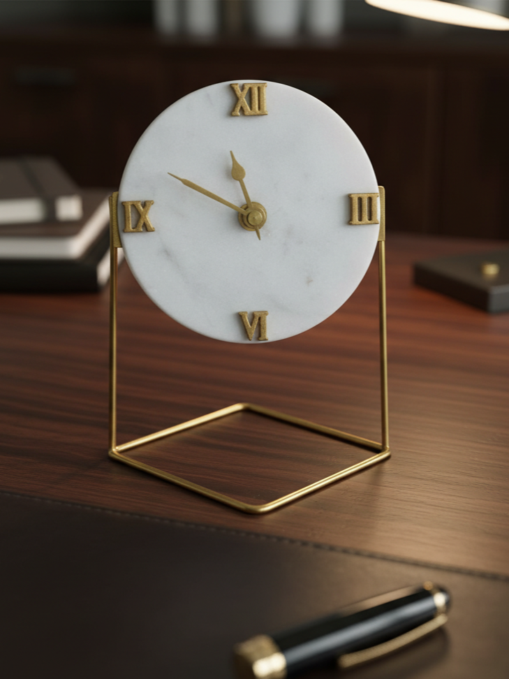 Marble Square Desktop Clock With Metal Stand