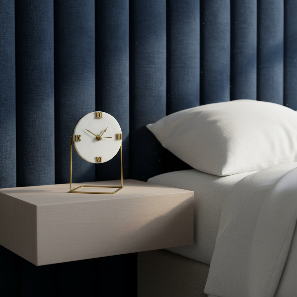 Marble Round Desktop Clock with Metal Stand