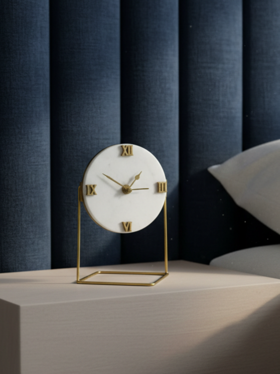 Marble Square Desktop Clock With Metal Stand