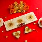 Marble Three Candle Holder With Two Brass Candles