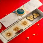 Marble Three Candle Holder With Two Brass Candles