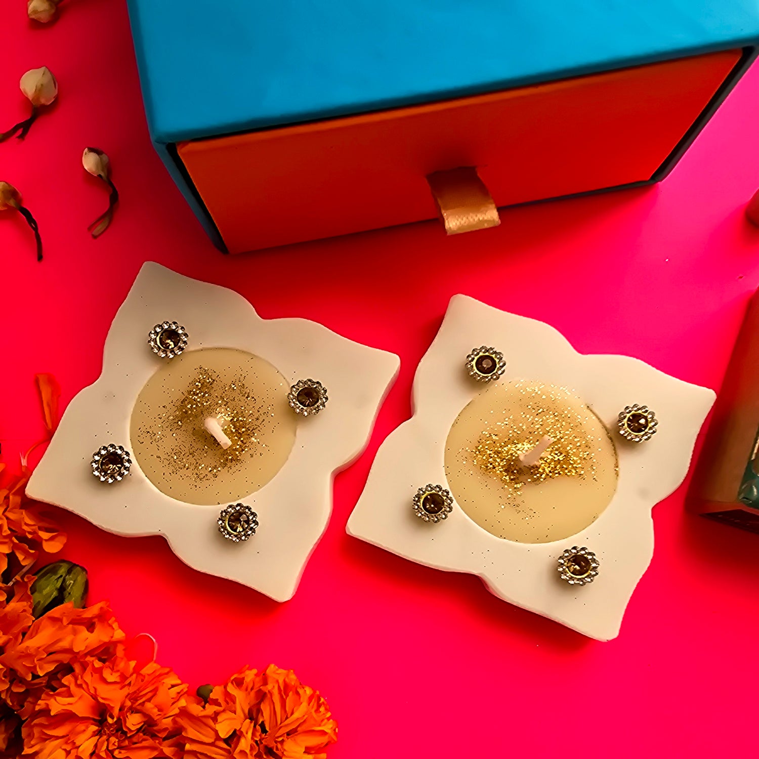 Marble Floral Shape Candle Holder Set