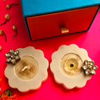 Marble Round Floral Shape Candle Holder Set