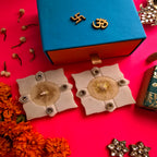 Marble Square Floral Shape Candle Set