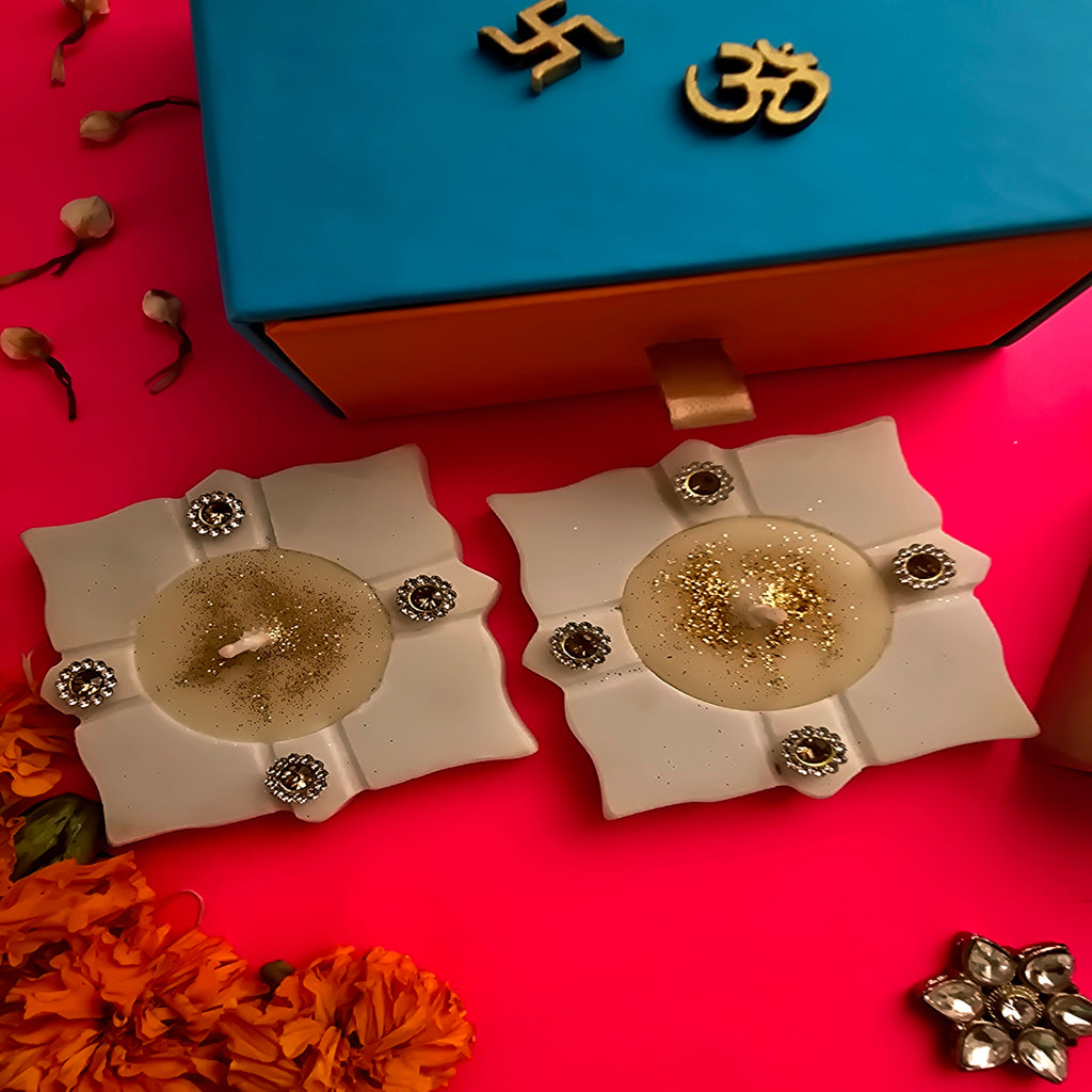 Marble Square Floral Shape Candle Set