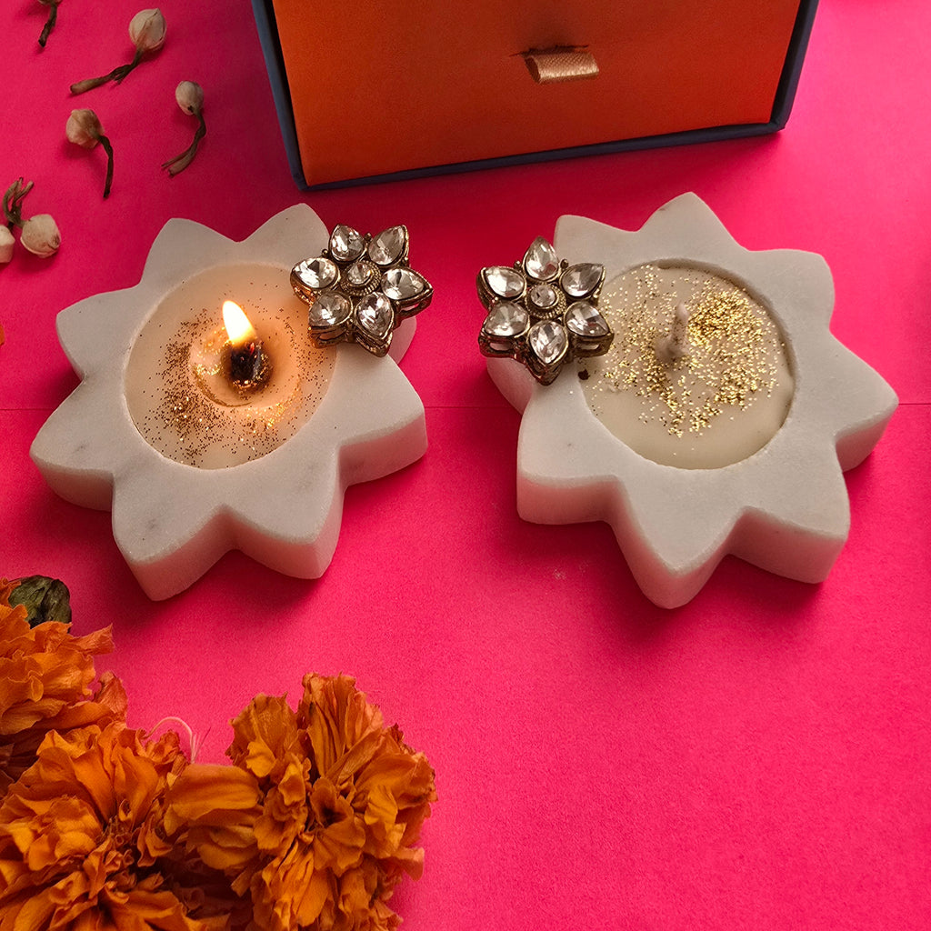 Marble Star Shape Candle Holder Set