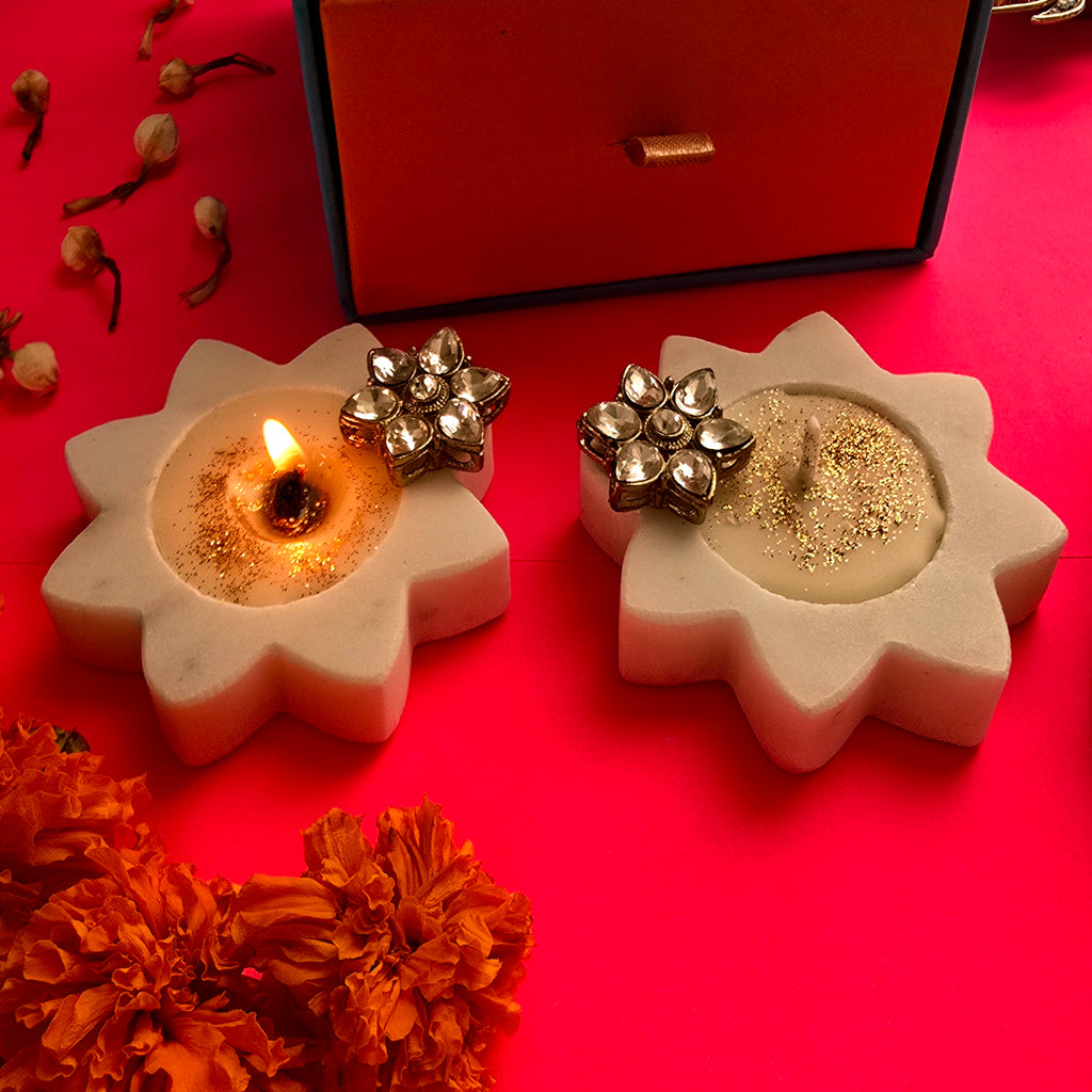 Marble Star Shape Candle Holder Set