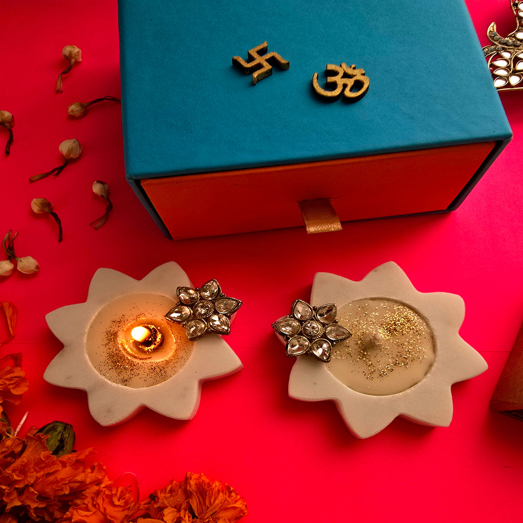 Marble Star Shape Candle Holder Set