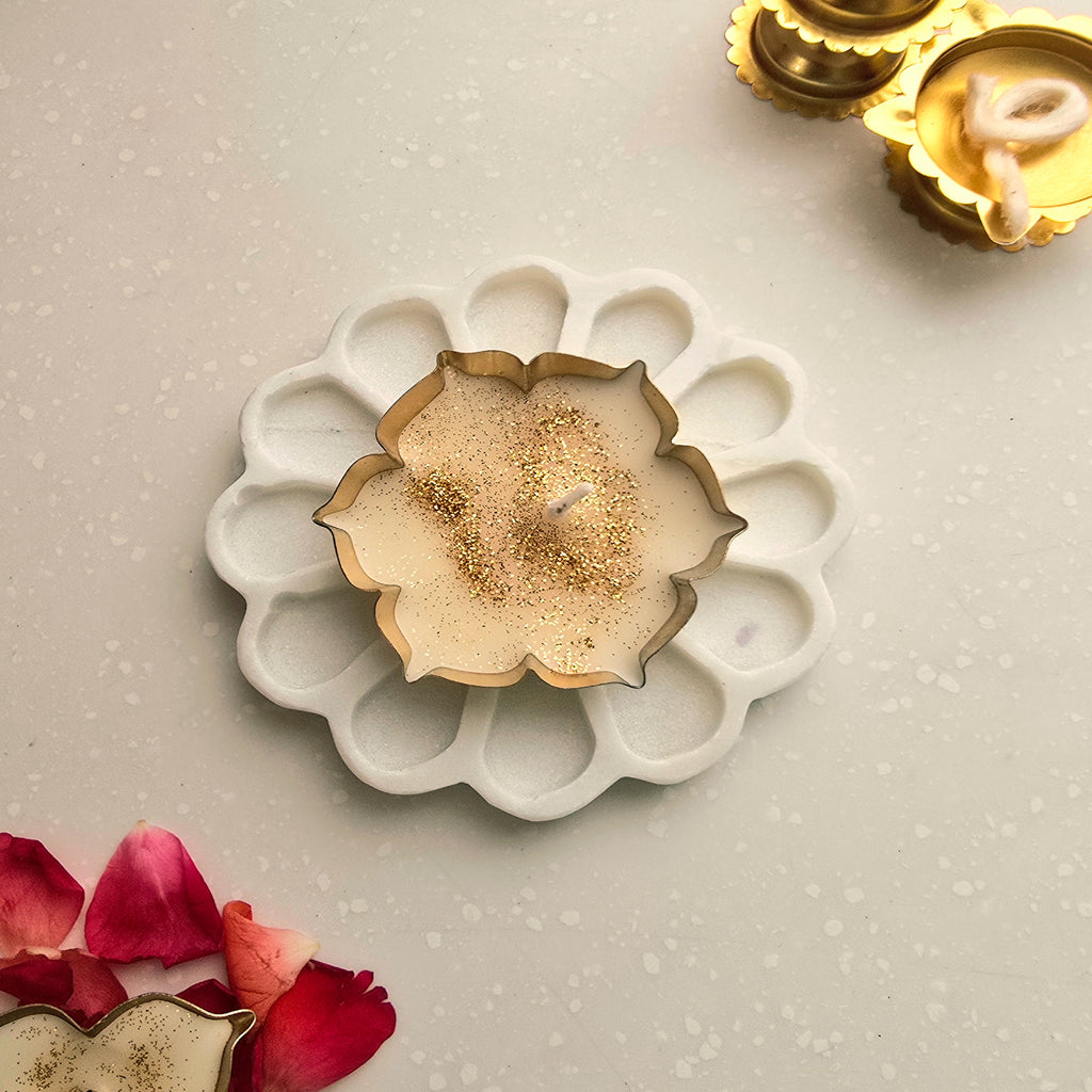 Marble Floral Shape Candle Holder