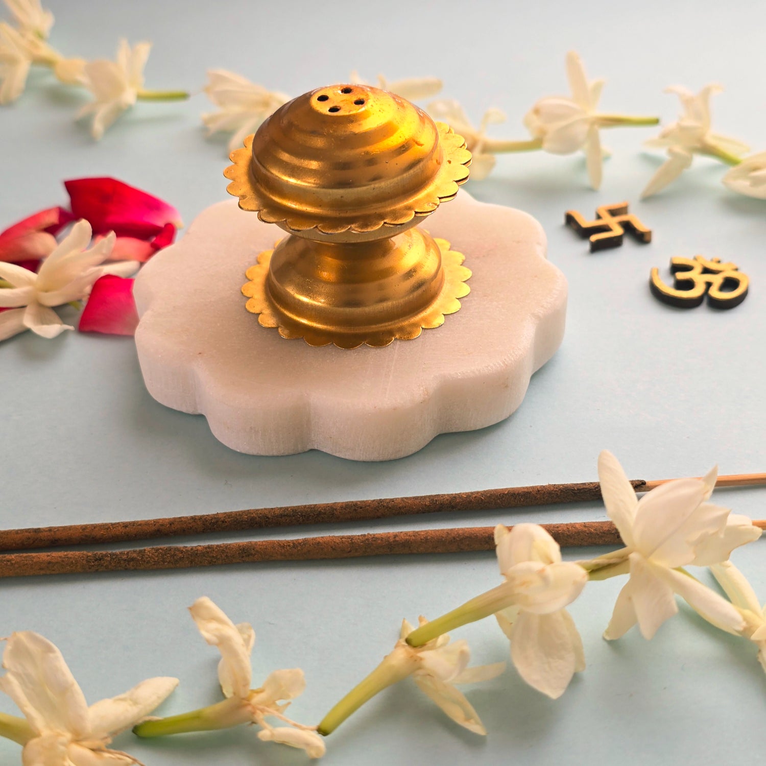 Marble Floral Brass Incense Holder