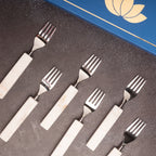 Metal Fork Spoons with Marble Handle Set of 6