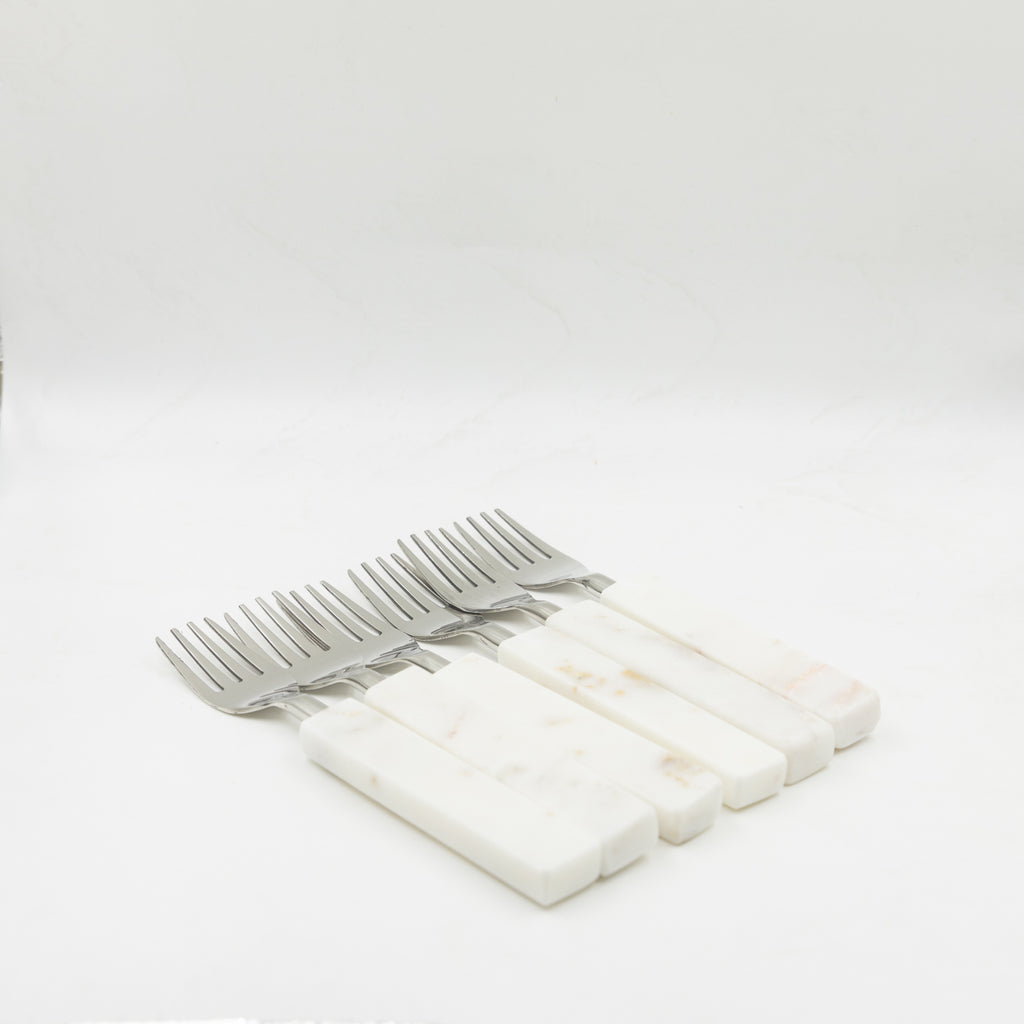 Metal Fork Spoons with Marble Handle Set of 6