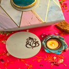 White Marble Ganesha Choki And Polyresin Tea Light Holder