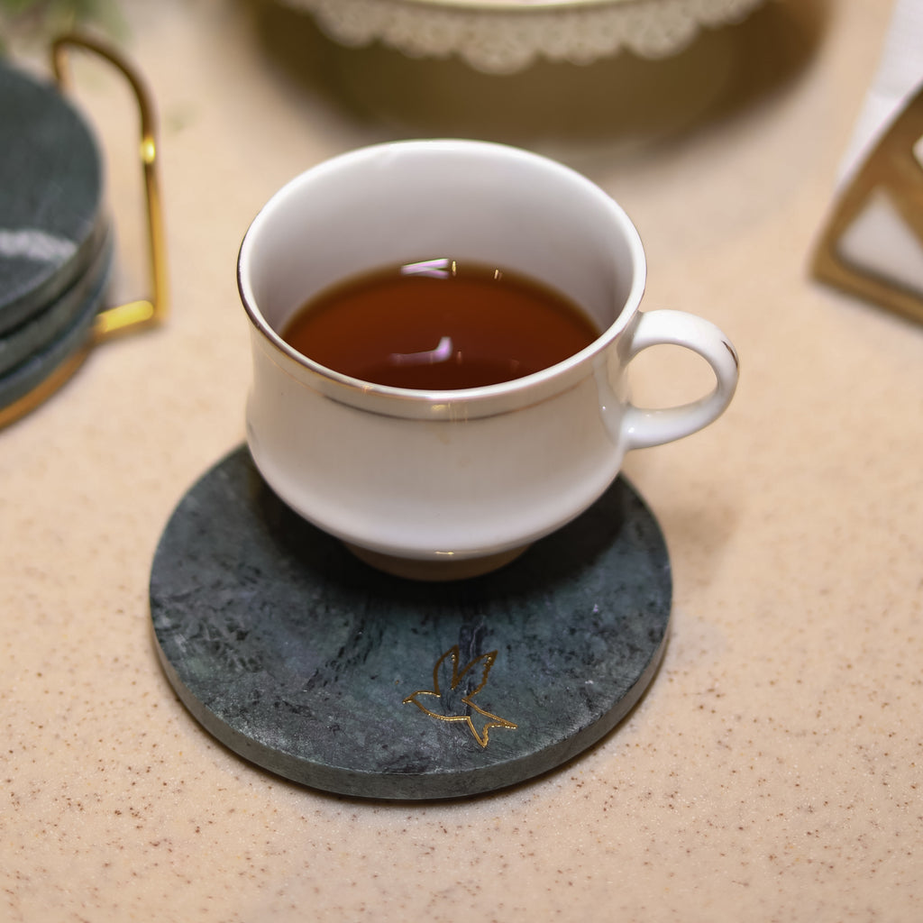 Green Marble Bird Coaster Set of 4