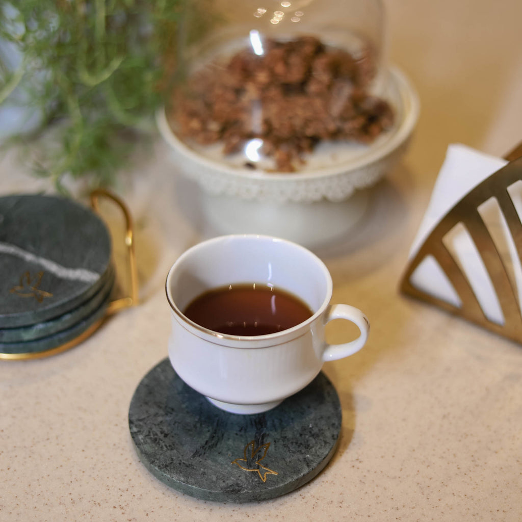Green Marble Bird Coaster Set of 4