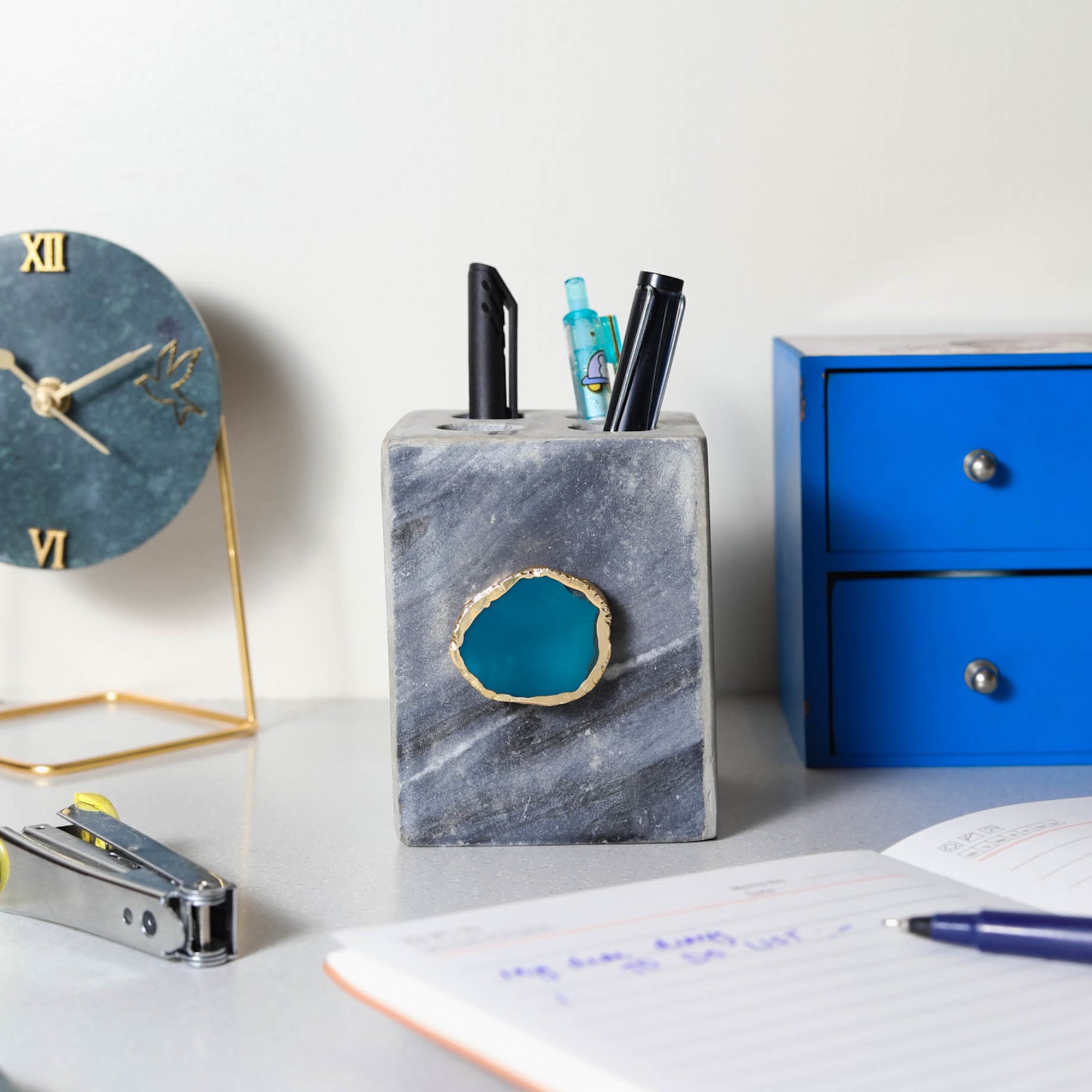 Grey Marble with Agate Pen stand- Green