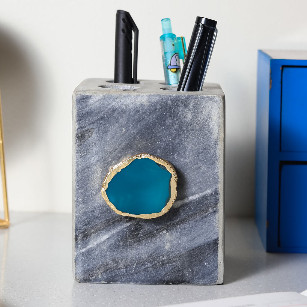 Grey Marble with Agate Pen stand- Green