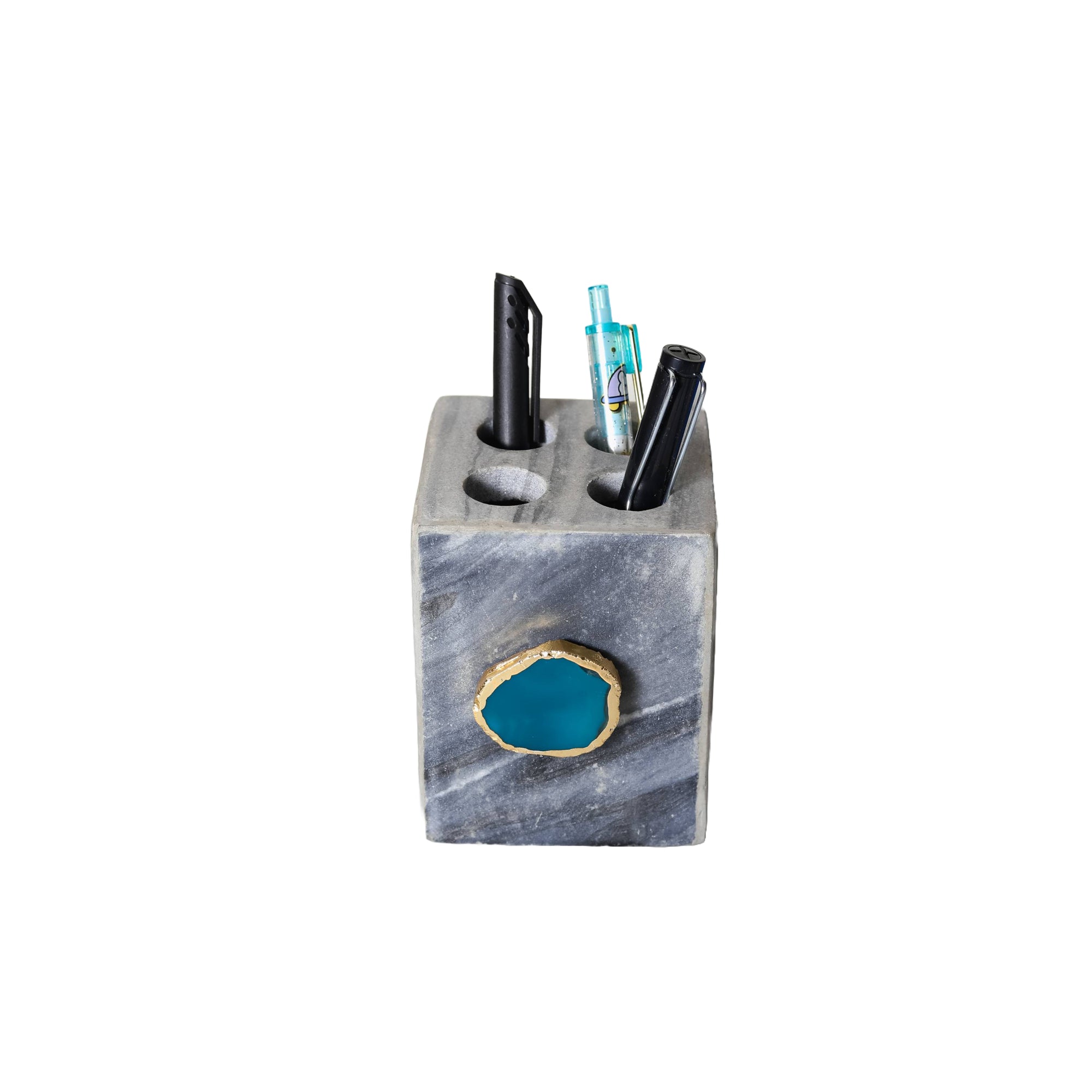 Grey Marble with Agate Pen stand- Green