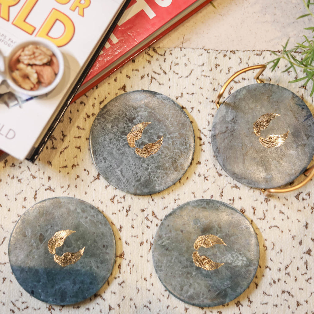 Green Marble Angel Wings Coaster Set of 4