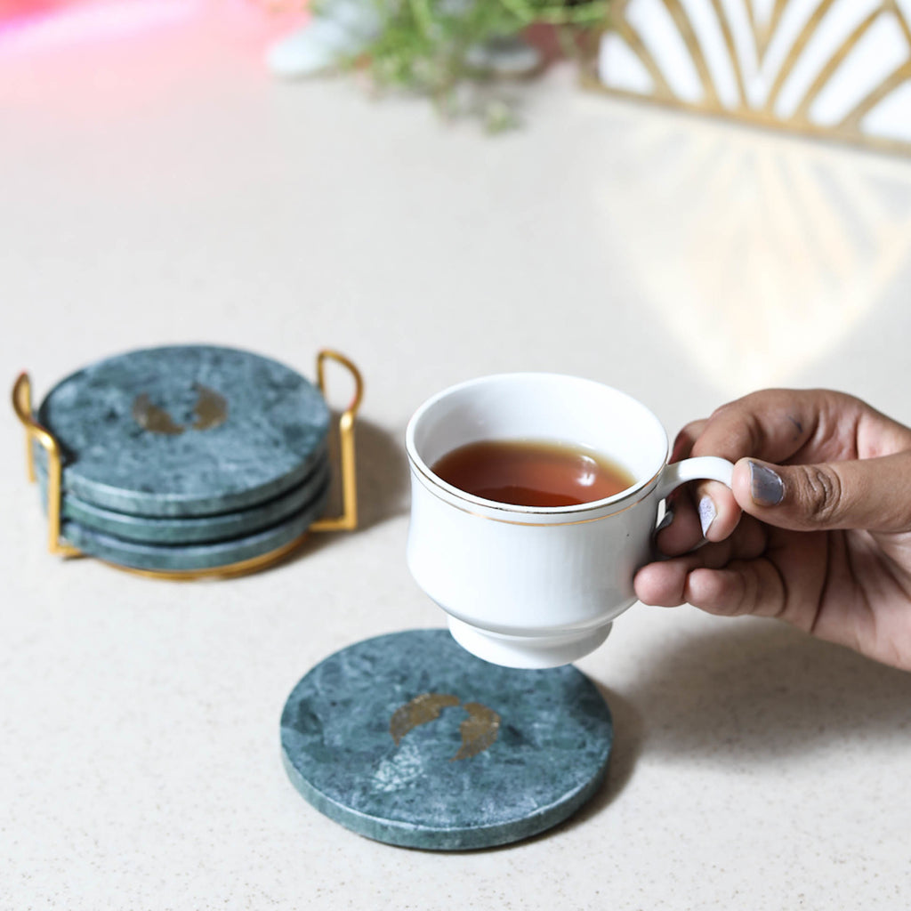Green Marble Angel Wings Coaster Set of 4