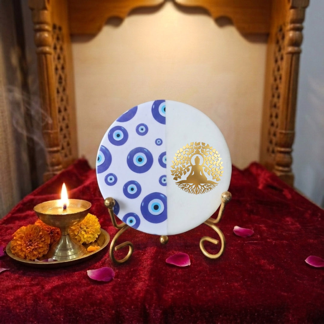 Marble Half Evil Eye Showpiece With Folding Metal Stand