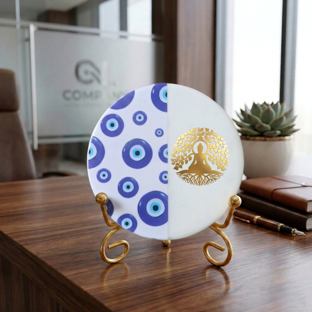 Marble Half Evil Eye Showpiece With Folding Metal Stand