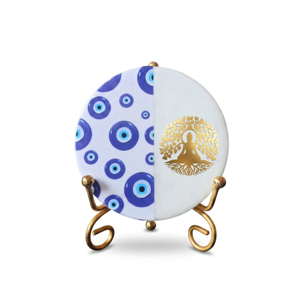 Marble Half Evil Eye Showpiece With Folding Metal Stand