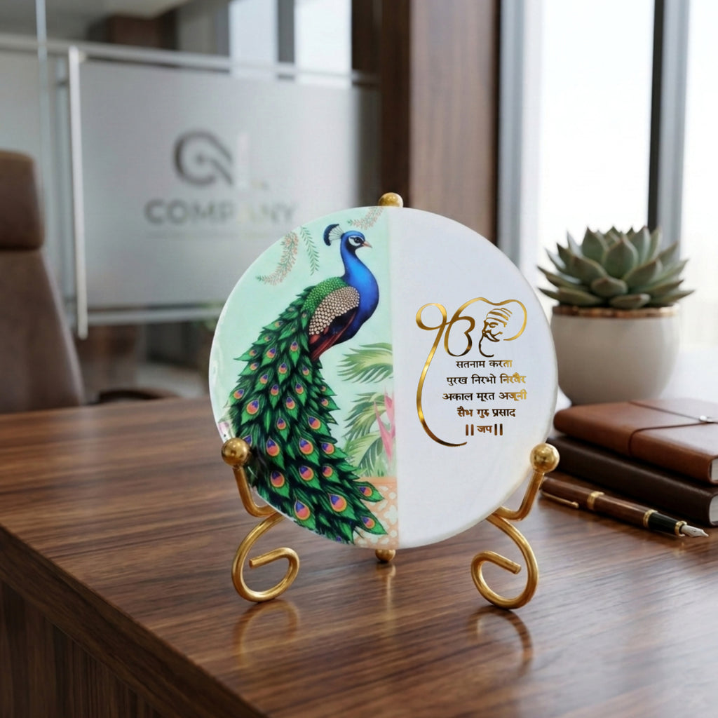 Marble Half Peacock Showpiece With Folding Metal Stand