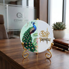 Marble Half Peacock Showpiece With Folding Metal Stand