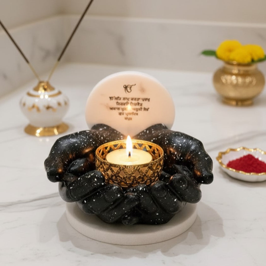 Marble Ik Onkar Mantra With Black Hands Base