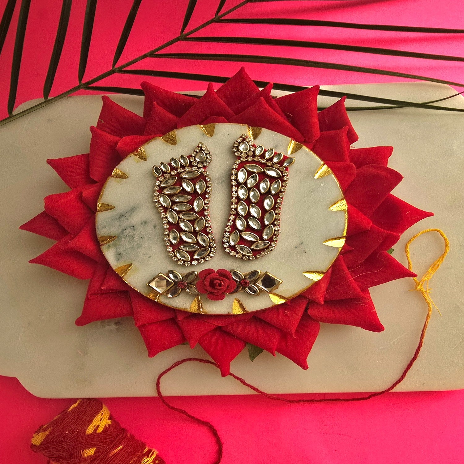 Flower Shape Marble Laxmi Charan Paduka