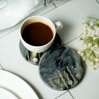 Gray Marble Round Coaster with MOP and Brass Inlay Set of 2