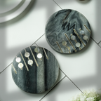 Gray Marble Round Coaster with MOP and Brass Inlay Set of 2