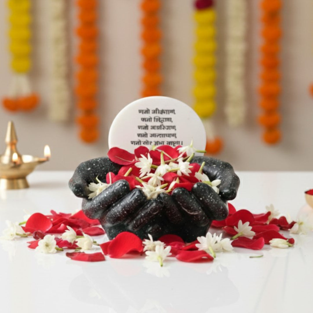 Marble Namokar Mantra With Black Hands Base