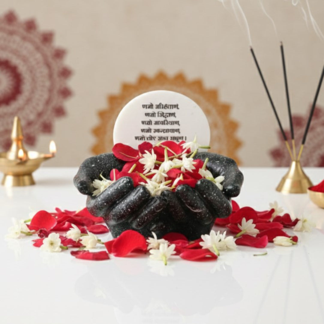 Marble Namokar Mantra With Black Hands Base