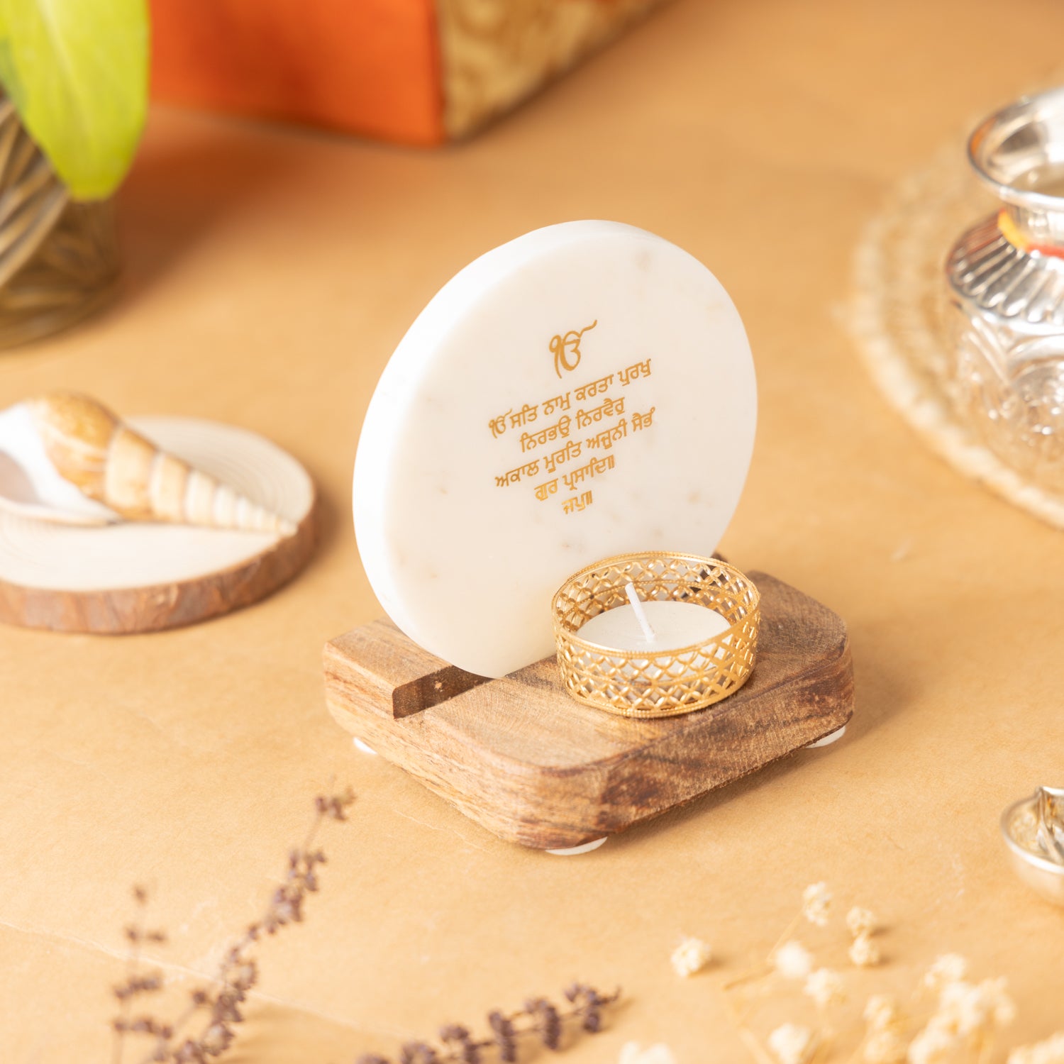 Ik Onkar Mantra Marble Tealight Wooden