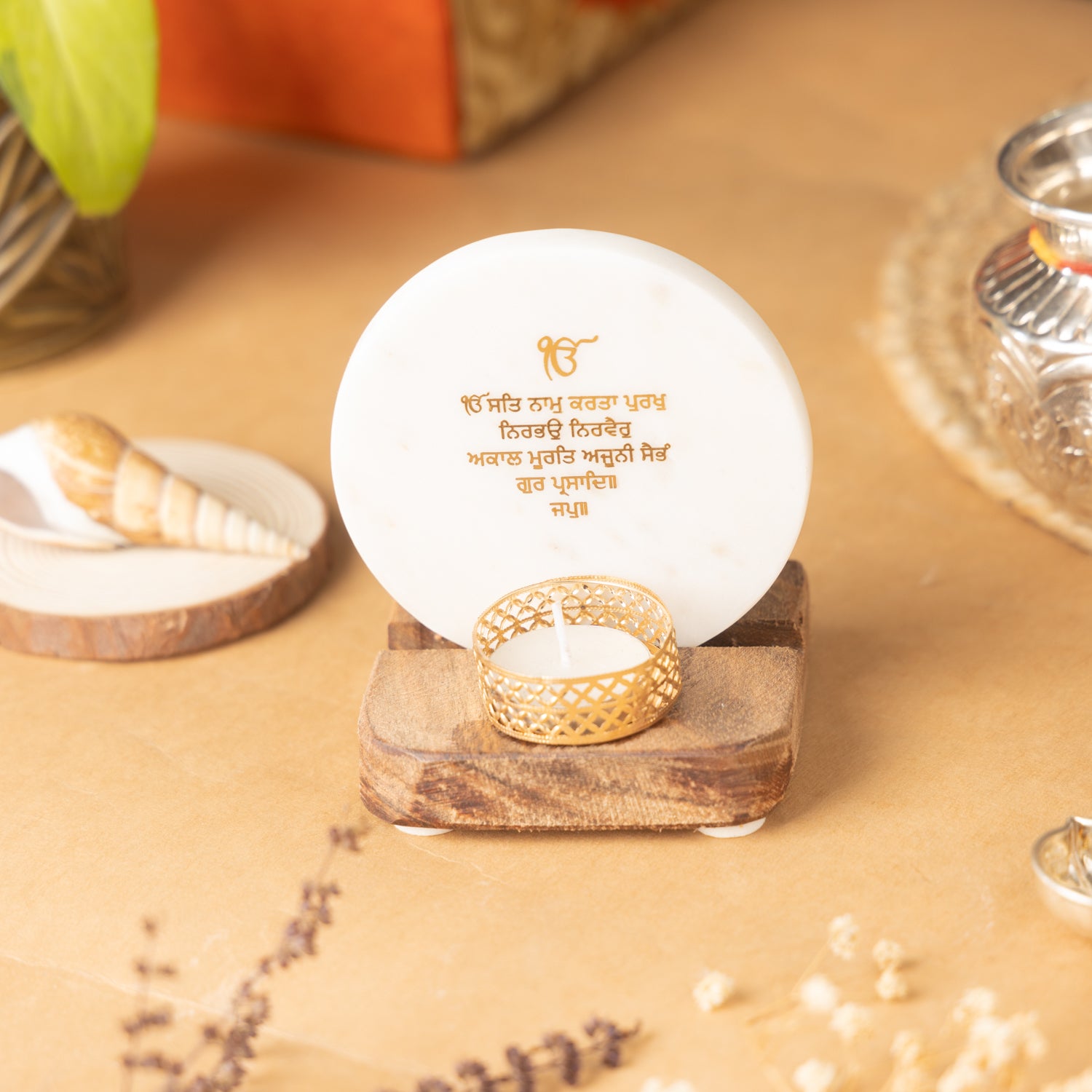 Ik Onkar Mantra Marble Tealight Wooden