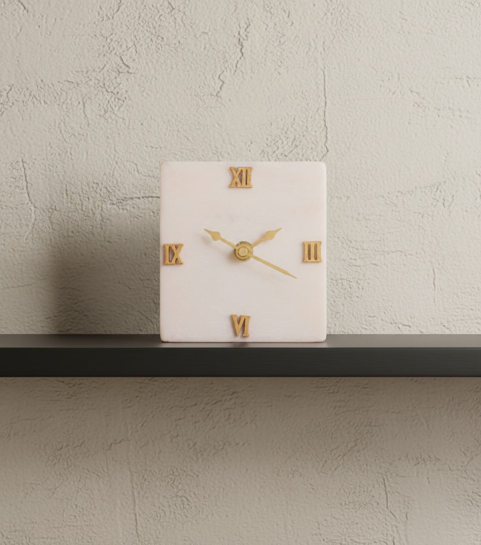 Marble Squre Desk Clock Without Metal Stand