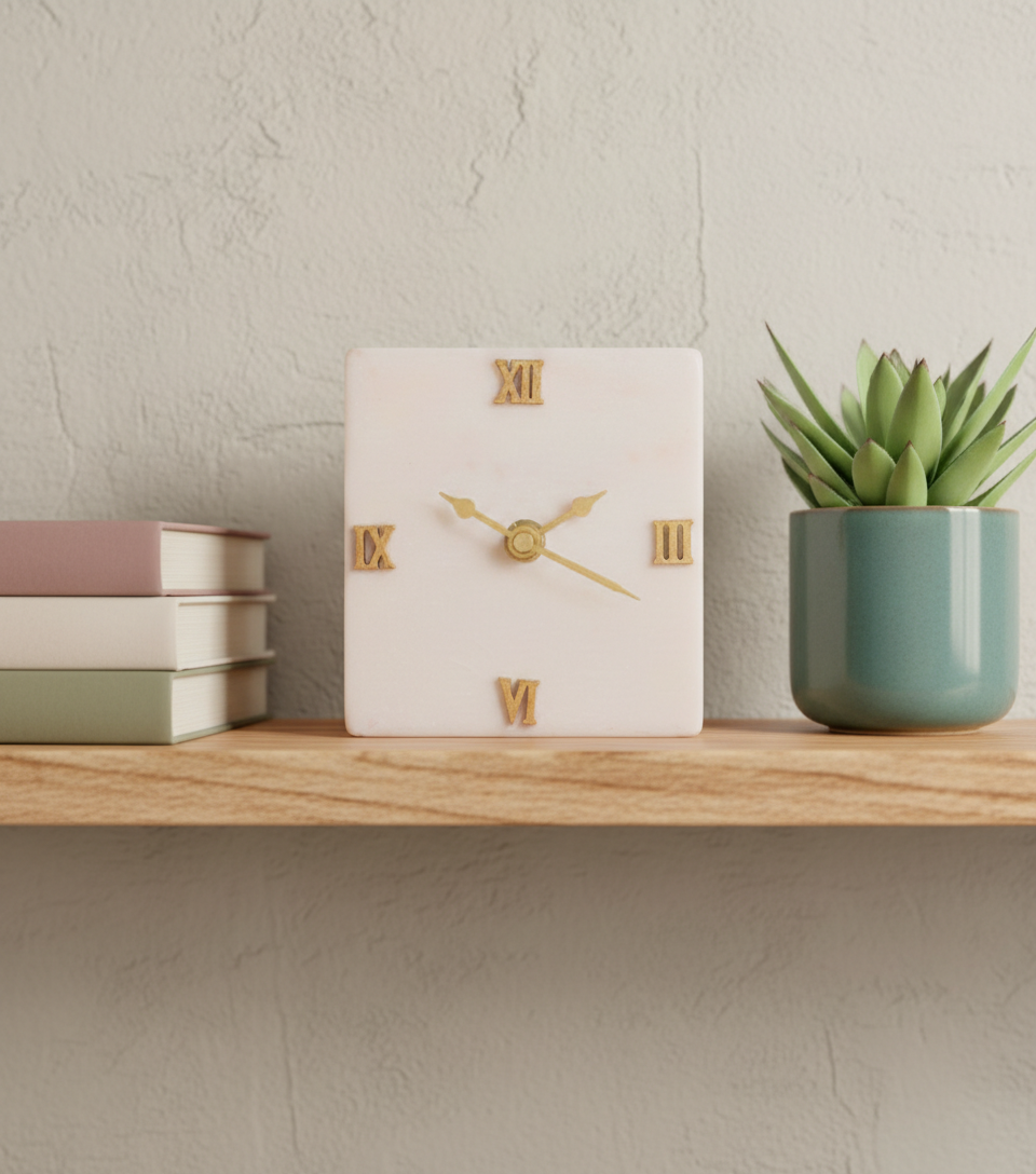 Marble Squre Desk Clock Without Metal Stand