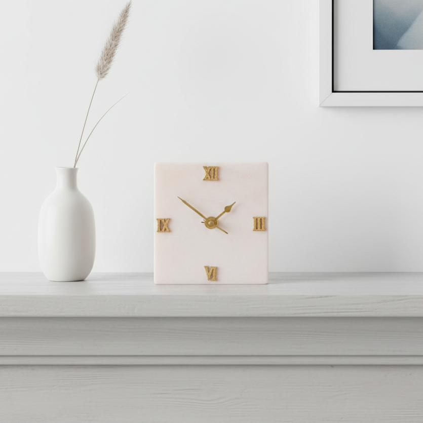 Marble Squre Desk Clock Without Metal Stand