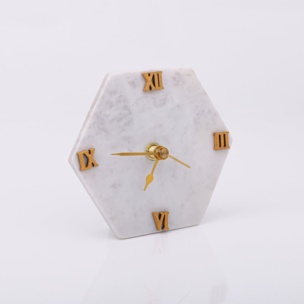 White Marble Hexagonal Desk Clock