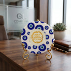 Marble Round Evil Eye Showpiece With Folding Metal Stand