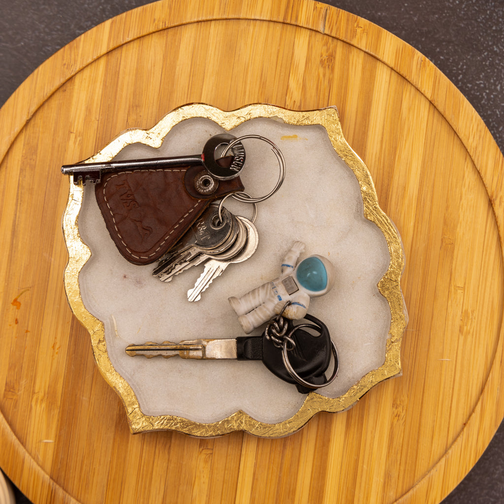 White Marble Rangoli Shape Platter
