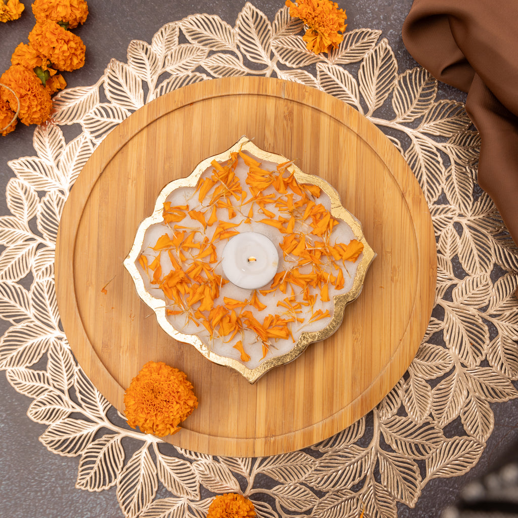 White Marble Rangoli Shape Platter