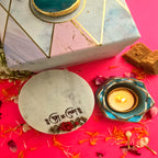 White Marble Shubh Labh Choki And Polyresin Tea Light Holder
