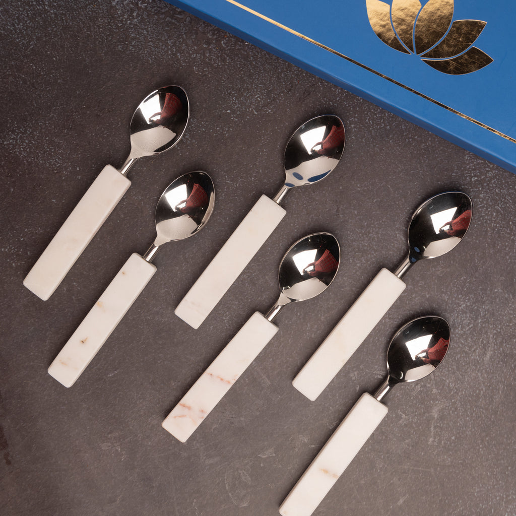 Metal Spoons with Marble Handle Set of 6