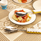 White Marble with Gold leafing Silver Metal Cake Server