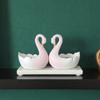 Swan Pair Tealight Candle Showpiece With Marble Base